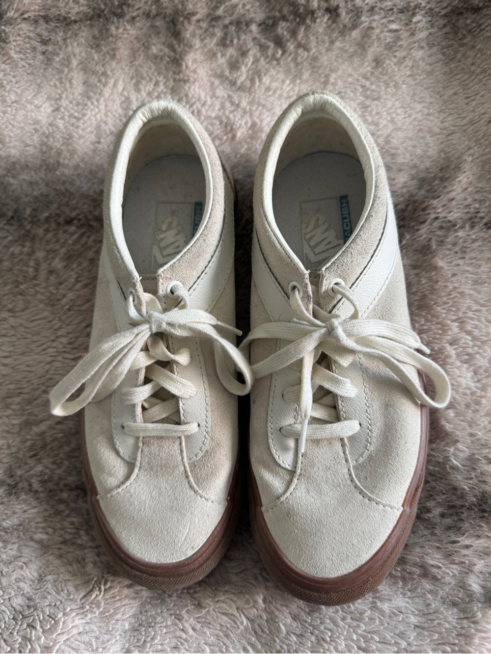 Vans Women’s Off-White Suede & Canvas Low-Top Sneakers with Gum Sole